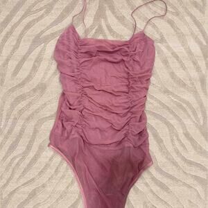 blush ruched mesh bodysuit